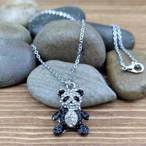 Rhinestone Panda Bear Pendant and Stainless-Steel Chain Necklace